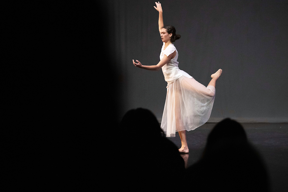 A dancer rehearses before a performance